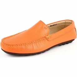 Belym Mocassins Hommes ville en Cuir Orange 20 Couleur Orange