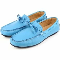 Belym Mocassins Hommes en Cuir véitable Bleu ciel 603 Couleur bleu ciel