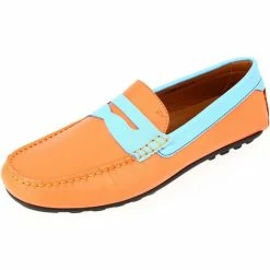 Belym Mocassin homme en véritable cuir Orange et Bleu ciel 605 Couleur list: Orange|Orange