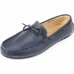 Belym Mocassins Hommes ville en Cuir Bleu jean 613 Couleur BLEU MARINE