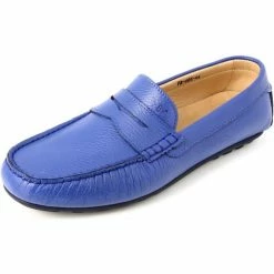Belym Mocassins Hommes en Cuir Bleu Bic 605 Couleur Bleu