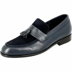 Belym Mocassin homme de ville en cuir Bleu lisse et daim 804 Couleur list: Bleu|Bleu